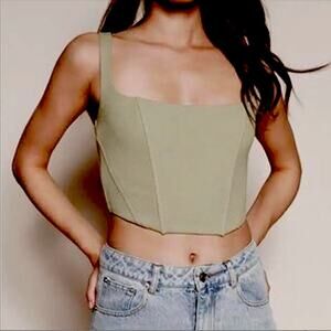 Beige Botany Ultra Soft Structured Mint Green Square Neck Corset Crop Top Small